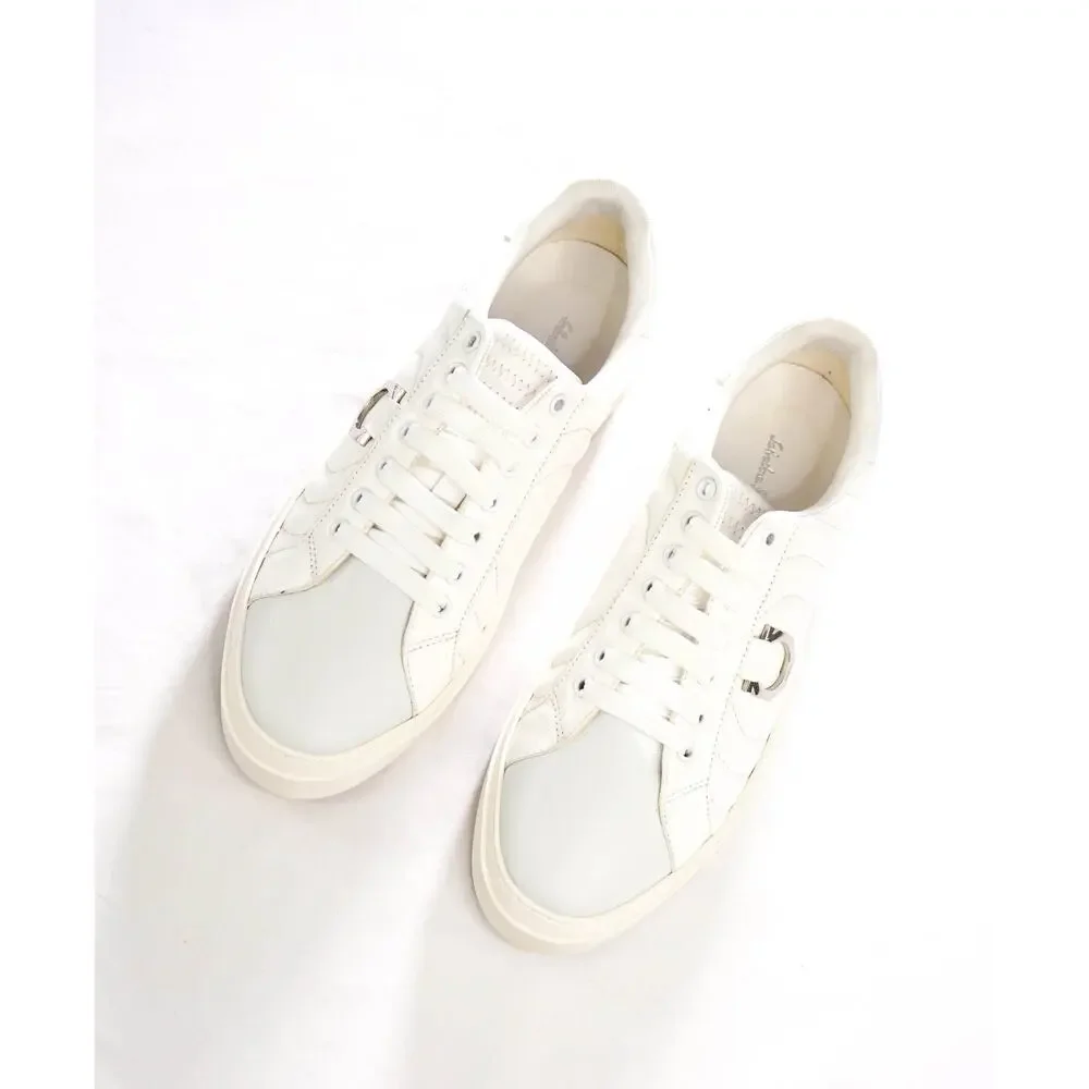 $750 FERRAGAMO - White Leather Sneakers - 12 M